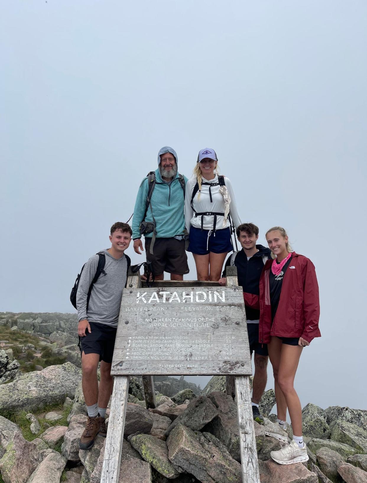 This family photo at the end of Aron Goss' Appalachian Trail hike includes (from left) Caleb Goss, Aron Goss, Jenny Goss, Silas Goss, Kasey Thacker.