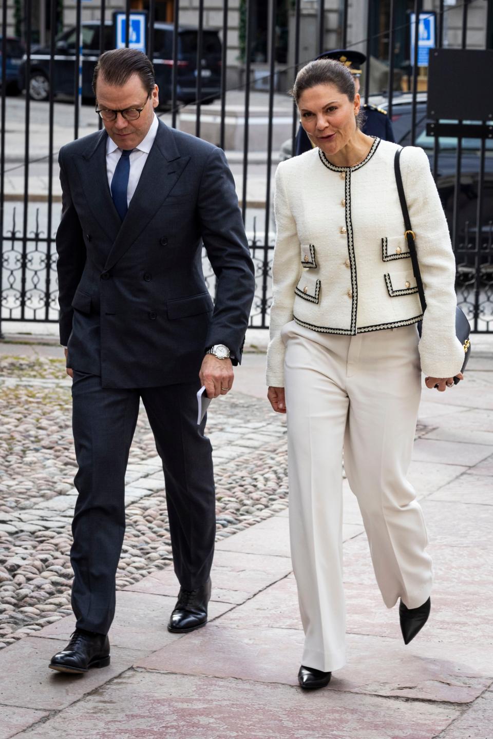 Prince Daniel of Sweden and Crown Princess Victoria of Sweden visits Sweden's Supreme Court on April 10, 2024 in Stockholm, Sweden.