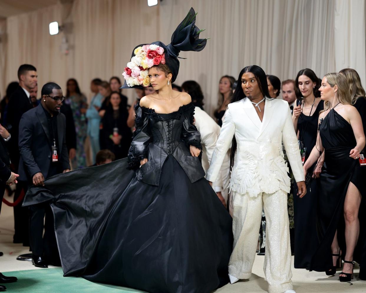 new york, new york may 06 zendaya and law roach attend the 2024 met gala celebrating sleeping beauties reawakening fashion at the metropolitan museum of art on may 06, 2024 in new york city photo by dimitrios kambourisgetty images for the met museumvogue