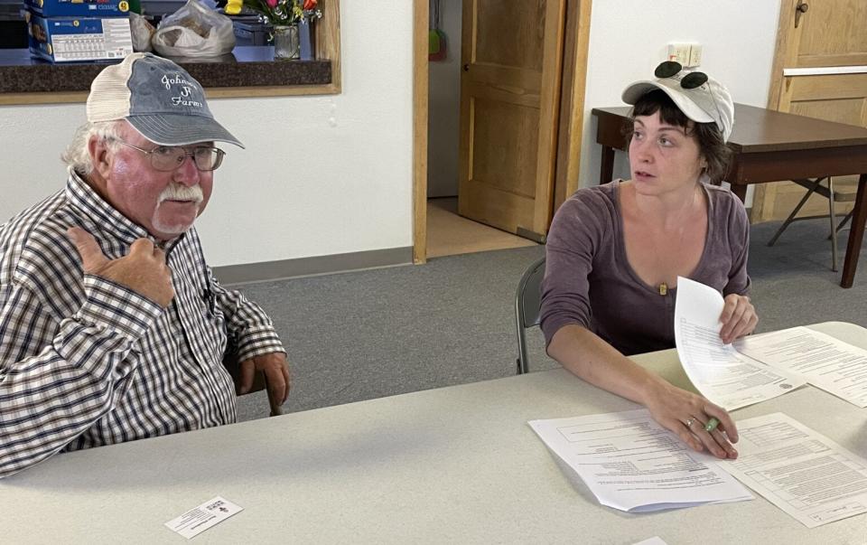 South Dakota organic farmer Charlie Johnson met recently with Abby Lundrigan of the Real Organic Project to review details of Johnson's operation to determine if his operation will be certified under the guidelines of the non-profit organization.