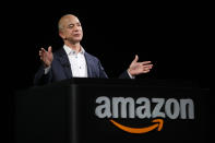 <b>Amazon.com</b>: Founder Jeff Bezos renamed the company Amazon (from the earlier name of Cadabra.com) after the world's most voluminous river, the Amazon. He saw the potential for a larger volume of sales in an online (as opposed to a bricks and mortar) bookstore. (Another story goes that Amazon was chosen to cash in on the popularity of Yahoo, which listed entries alphabetically.) (Photo by David McNew/Getty Images)