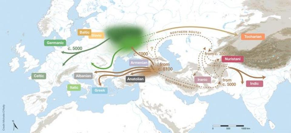 The language family began to diverge from around 8100 years ago, out of a homeland immediately south of the Caucasus (P. Heggarty et al., Science)