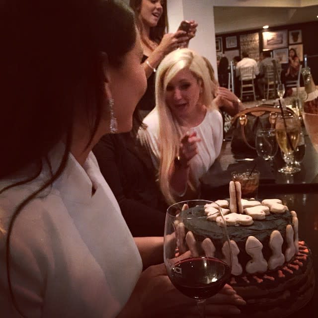 It's the <em>Jersey Shore</em> gals all grown-up! Jenni "JWoww" Farley had a dinner over the weekend to ask her MTV pals to be bridesmaids for her upcoming wedding to fiance Roger Mathews, which had all of the <em>Jersey Shore</em> girls reuniting. Deena Nicole Cortese, Nicole "Snooki" Polizzi, and Sammi "Sweetheart" Giancola were all present to celebrate, and will be bridesmaids on JWoww's big day! "Back with the crew for my girl's wedding celebrations," Snooki Instagrammed. <strong>PHOTOS: Favorite TV and Movie Cast Reunions!</strong> Each girl received a "bridesmaid box," complete with a bedazzled hanger, champagne, Barbie jewelry, and plenty more girly goodies. The 29 year-old <em> Snooki & JWOWW</em> star is set to marry Roger on Oct. 18 in New Jersey. The couple has been together since their <em> Jersey Shore </em>days, and welcomed their daughter, Meilani Alexandra Mathews, last July. Of course, nobody is more excited for the wedding than JWoww's BFF Snooki. "Congrats to my beautiful best friend on her upcoming wedding. Love you forever," the 27-year-old reality star sweetly Instagrammed. But even though the <em>Jersey Shore</em> girls are mamas now and have clearly left their hard-partying ways behind, doesn't mean they've lost their sense of humor. Check out the hilarious penis cake someone brought to the festivities. "Penis cake. She goes 'IS THAT A PENIS?' Boo...you should know what a penis is. @jwoww," Snooki joked. <strong>NEWS: Snooki and JWoww Reveal Why They Don't Want Their Kids on Reality TV</strong> Check out the now super-slim Snooki looking the best she ever has in the video below!