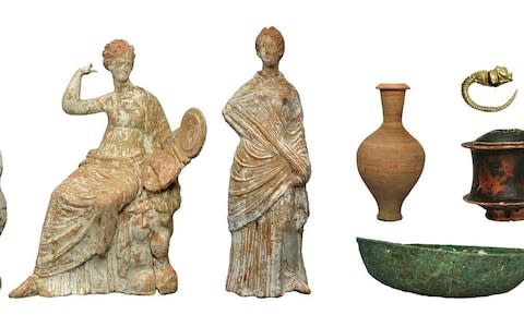 Figurines, jewellery, ceramic and bronze vases from Hellenistic era graves,