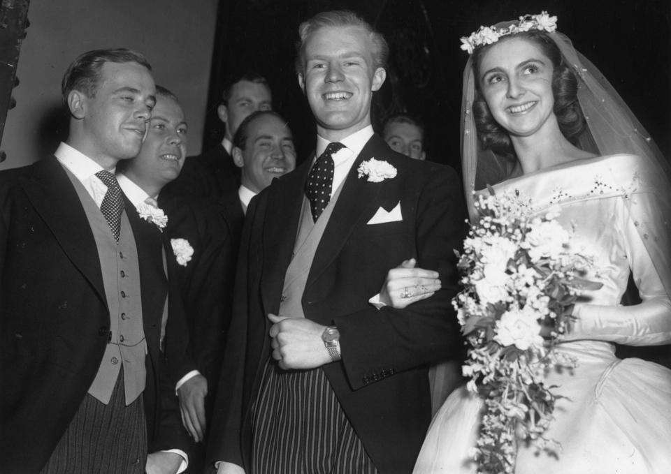 Jane and Jocelyn Stevens on their wedding day in 1956 at St Holy Trinity Church, Brompton - Reg Birkett/Keystone/Getty Images