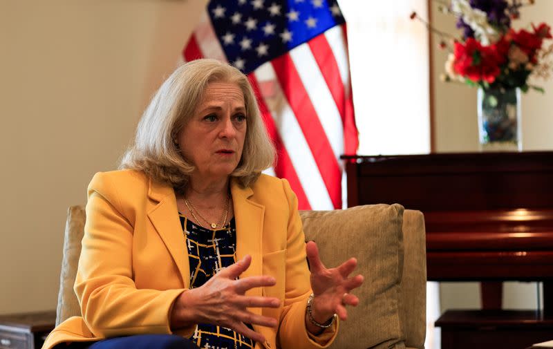 United States Ambassador to Iraq Alina Romanowski speaks during an interview with Reuters at the U.S. embassy in Baghdad