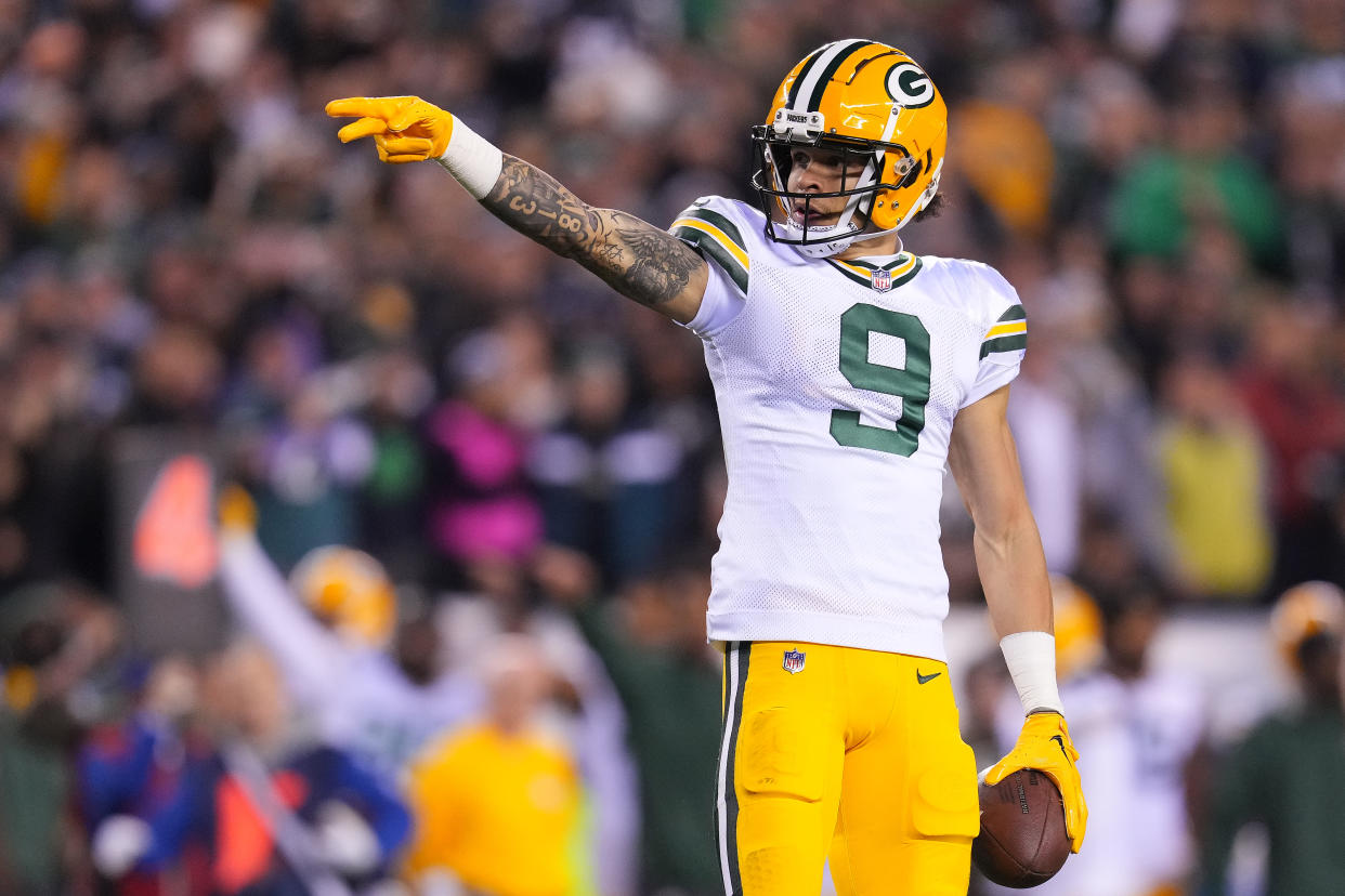 Christian Watson #9 of the Green Bay Packers has fantasy value