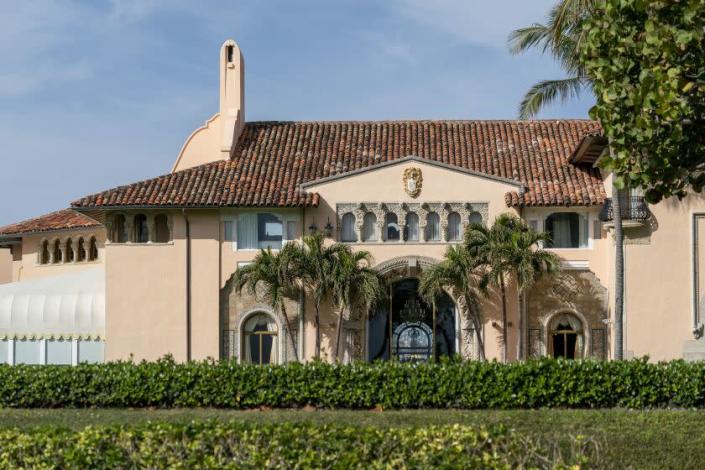 FILE - In this Monday, Jan. 18, 2021, file photo, is Mar-a-Lago in Palm Beach, Fla. Former President Donald Trump has been living at his Mar-a-Lago club since leaving office last week — a possible violation of a 1993 agreement he made with the Town of Palm Beach that limits stays to seven consecutive days. Town Manager Kirk Blouin said in a brief email Thursday, Jan. 28, that Palm Beach is examining its options and the matter might be discussed at the town council's February meeting. (Greg Lovett/The Palm Beach Post via AP, File)