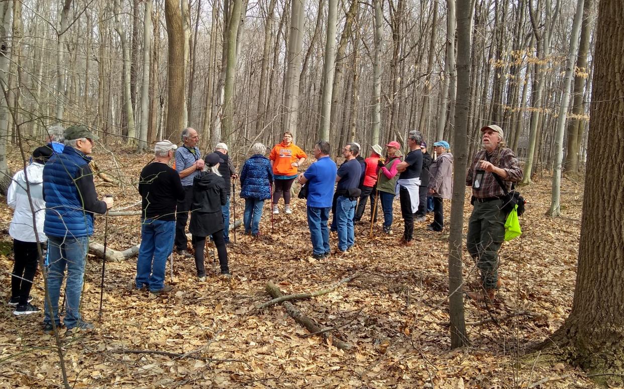 The Harbor Country Hikers gather at the Jens Jensen Preserve in Sawyer, Mich., during a 2022 hike.