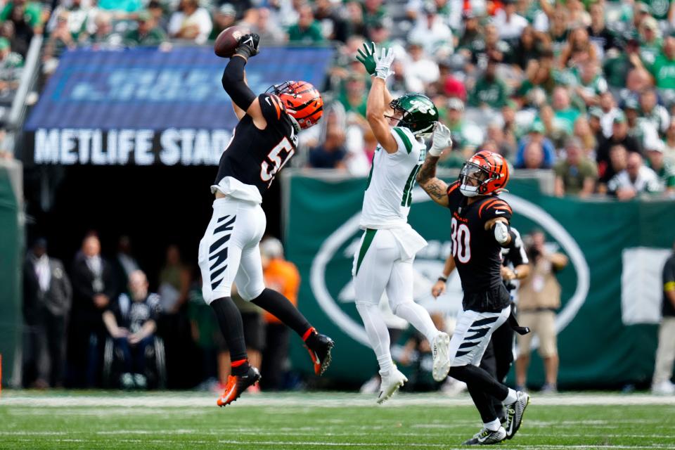 Cincinnati Bengals linebacker Logan Wilson showed his range and playmaking with a leaping pick last year.