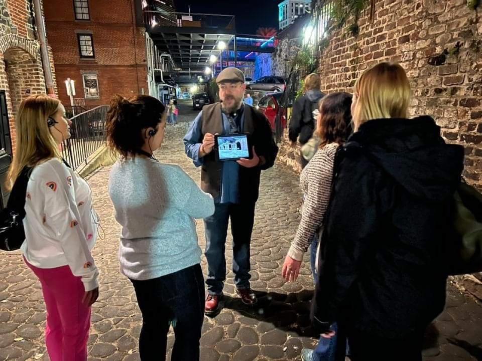 Brian hosting a Savannah Ghost Tour on River Street.