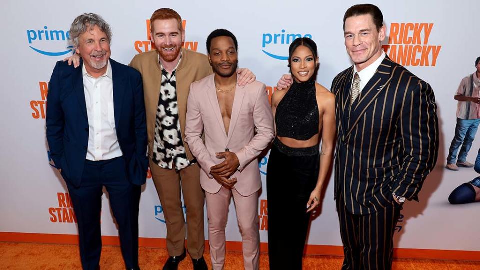 (From l.): Director Peter Farrelly and cast members Andrew Santino, Jermaine Fowler, Lex Scott Davis and John Cena at the New York premiere of Prime Video original movie Ricky Stanicky.