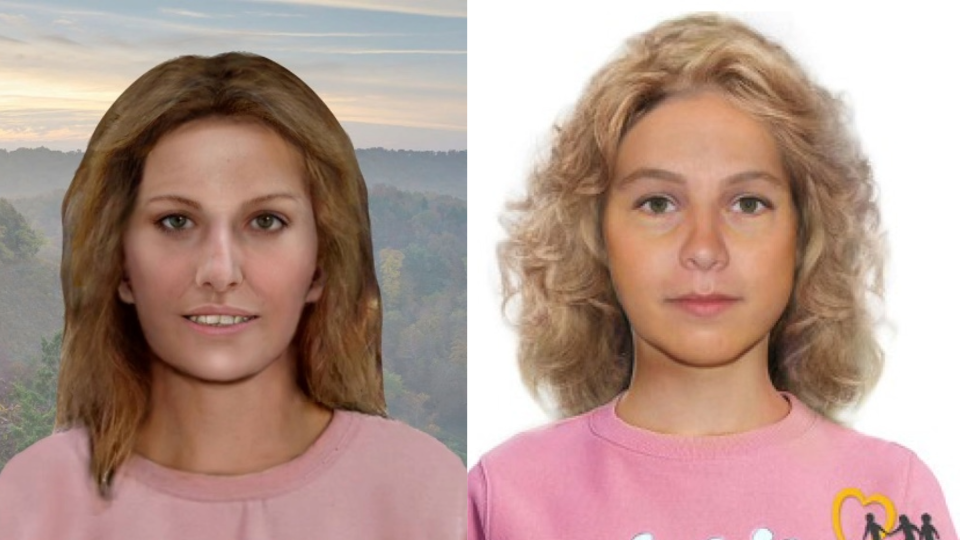 A digital illustration by Carl Koppleman (left) and a representation of Kesler's possible appearance created by the National Center for Missing and Exploited Children.  / Credit: Orange County Sheriff's Office via Facebook