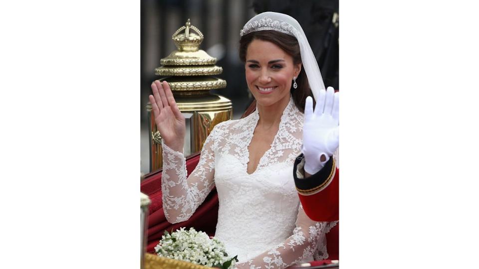 Kate on her wedding day waving