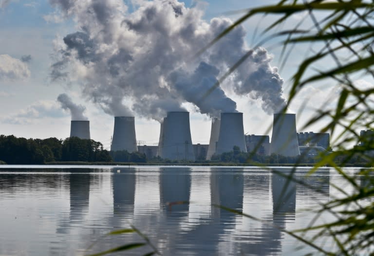 Smoke rises from the cooling towers of the lignite-fired power plant operated by Vattenfall in Jaenschwalde, eastern Germany on August 25, 2014