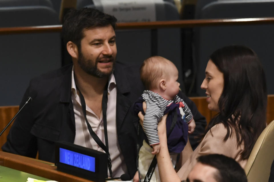 Jacinda made headlines all over the world on Monday when she brought her daughter Neve into the United Nations General Assembly meeting. Photo: Getty Images