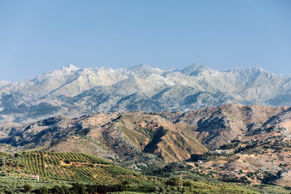 The Lefka Ori, or White Mountains, of western Crete, named for the color of the limestone that forms them