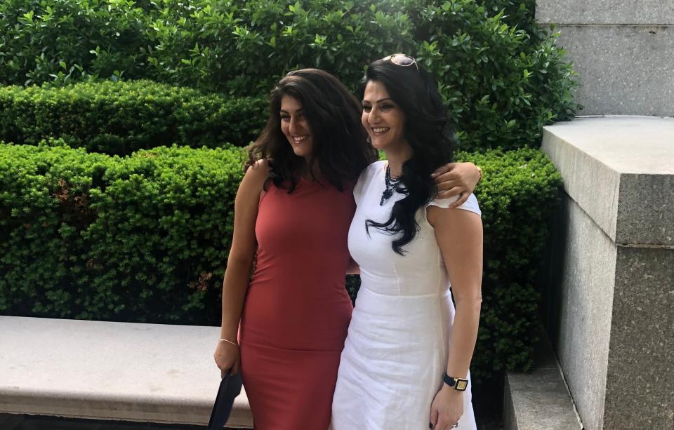 Des Moines Register journalist Andrea Sahouri photographed with her mother, Muna Tareh-Sahouri, at her graduation from the Columbia University Graduate School of Journalism in May 2019.