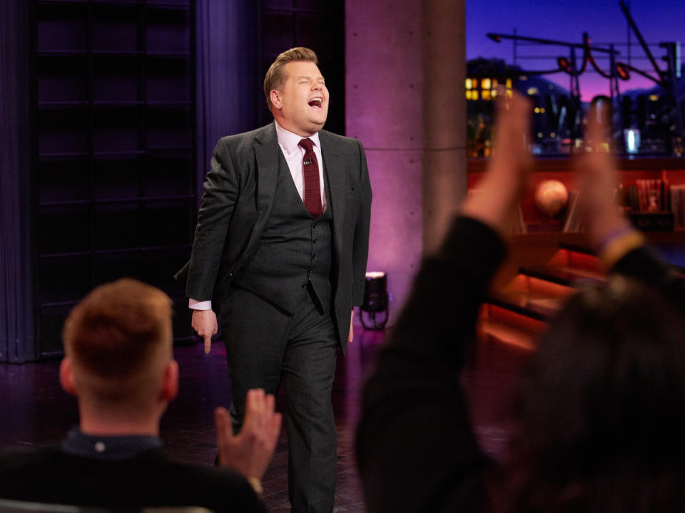 LOS ANGELES - JANUARY 24: The Late Late Show with James Corden airing Thursday, January 23, 2020, with guests Greta Gerwig, Noah Baumbach, and standup comic Demetri Martin. (Photo by Terence Patrick/CBS via Getty Images)