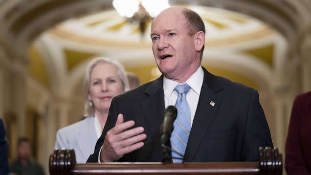 PHOTO: Sen. Chris Coons speaks during a press conference after weekly caucus luncheons at the U.S. Capitol in Washington, D.C., on June 7, 2023. (Bonnie Cash/UPI via Shutterstock)