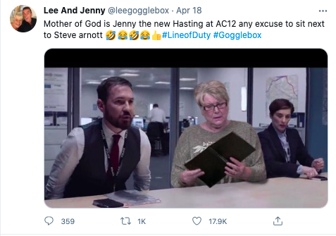 ‘Gogglebox’s Jenny and her ‘Line of Duty’ notebook photoshopped into AC-12Twitter