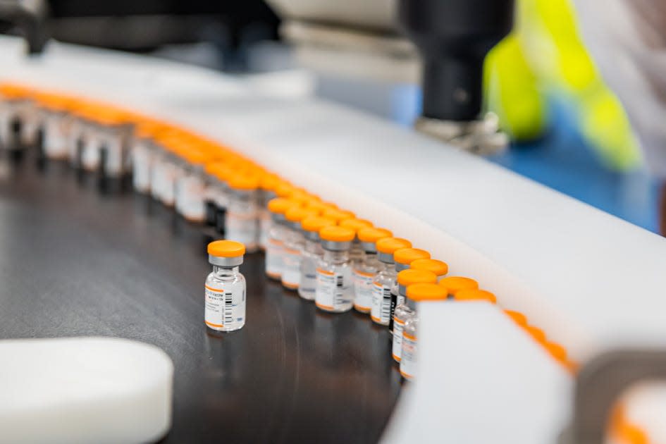 The Pfizer-BioNTech COVID-19 vaccine for children, being labelled and packaged at a European manufacturing facility.