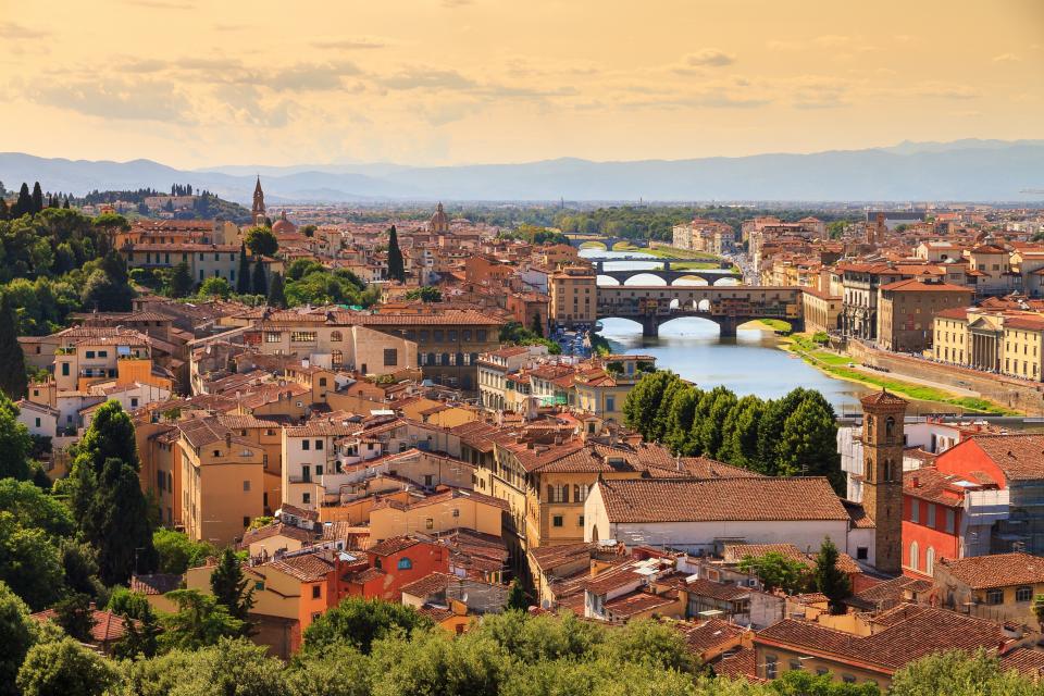 <p>When you’re in Florence, Italy, for a romantic getaway, you have to take a stroll through the remarkable <a href="http://www.thedailymeal.com/gorgeous-gardens-visit-spring-slideshow/slide-8" rel="nofollow noopener" target="_blank" data-ylk="slk:Boboli Gardens;elm:context_link;itc:0;sec:content-canvas" class="link "><strong>Boboli Gardens</strong></a> behind the Pitti Palace. Watch the sun set over Florence from the Piazzale Michelangelo or over the Arno River from the Ponte Vecchio bridge; and make reservations for dinner at <a href="http://www.thedailymeal.com/restaurants/borgo-san-jacopo" rel="nofollow noopener" target="_blank" data-ylk="slk:Borgo San Jacopo;elm:context_link;itc:0;sec:content-canvas" class="link "><strong>Borgo San Jacopo</strong></a> overlooking the Arno. Enjoy gelato as you marvel over the city’s allure and iconic landmarks like the Duomo di Firenze. </p>