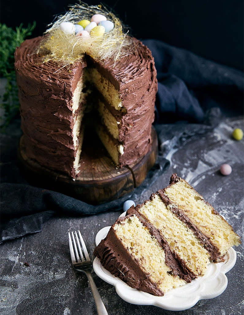 Gâteau nid de Pâques chocolat vanille