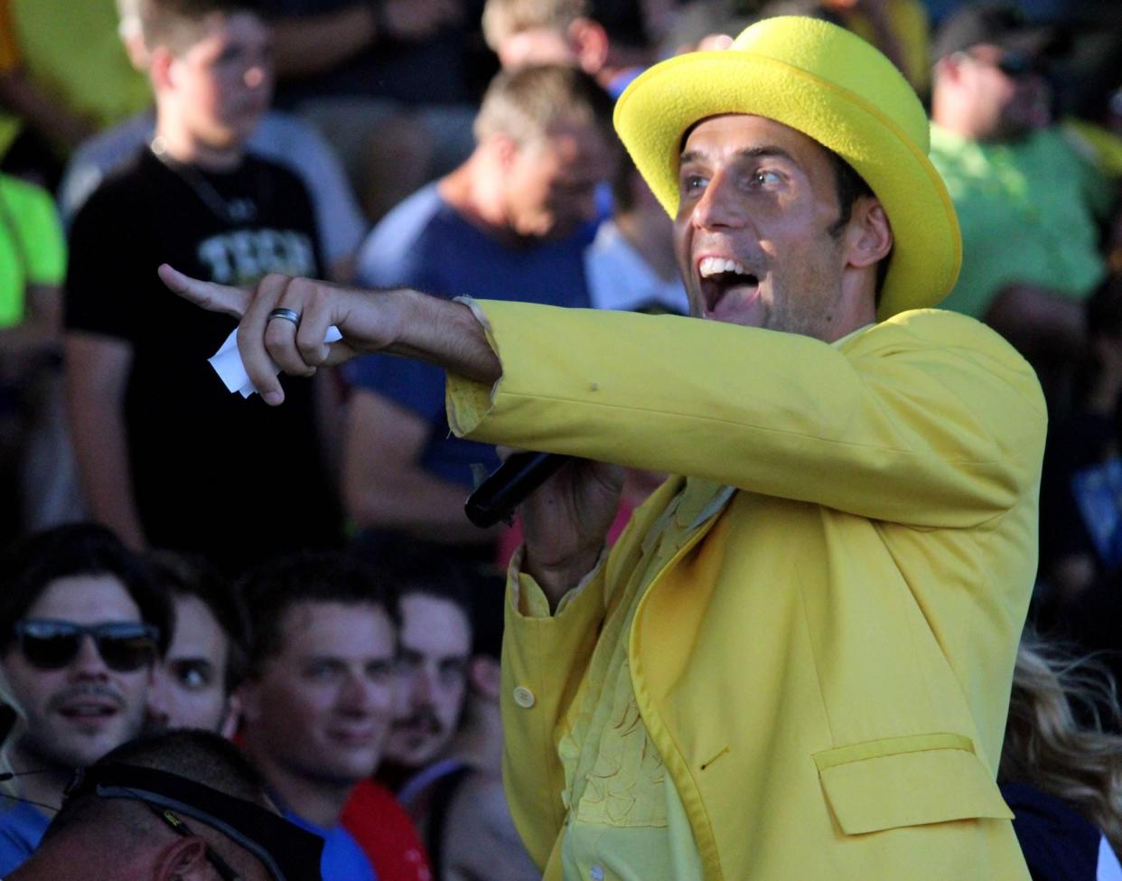 Savannah Bananas owner Jesse Cole prowls the aisles of Grayson Stadium.