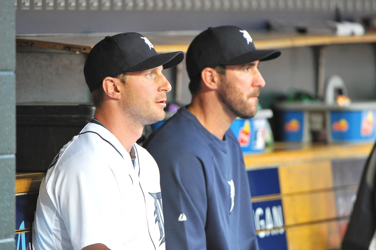 Mets ace Max Scherzer and reigning AL Cy Young winner Justin Verlander, a free agent, were teammates with the 2014 Tigers. Could they reunite in New York following Jacob deGrom's departure? (Photo by Steven King/Icon SMI/Corbis/Icon Sportswire via Getty Images)