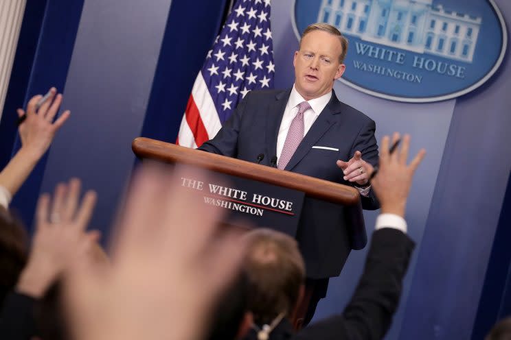 White House press secretary Sean Spicer holds the daily press briefing in the James Brady Press Briefing Room at the White House. (Photo: Chip Somodevilla/Getty Images)