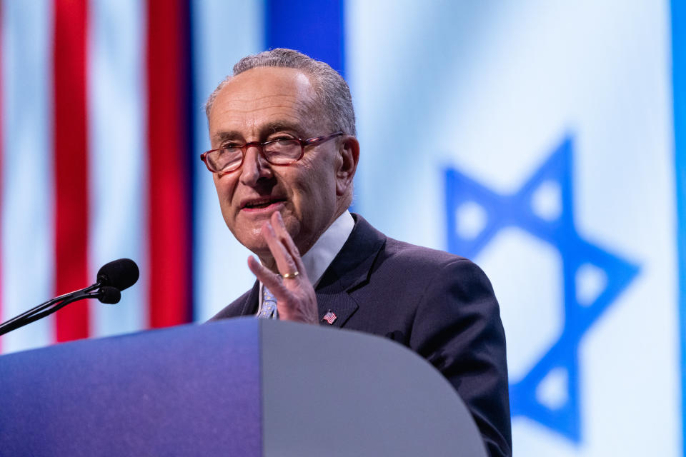 Senator Chuck Schumer (D-NY), speaks at the 2019 American Israel Public Affairs Committee (AIPAC) Policy Conference, at the Walter E. Washington Convention Center in Washington, D.C., on Monday, March 25, 2019. (Photo by Cheriss May/NurPhoto via Getty Images)