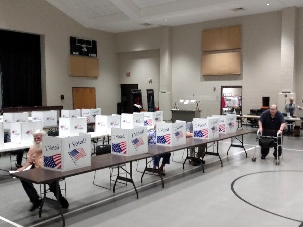 A large array of tables were set up for marking ballots at the Crossgates United Methodist Church gymnasium Tuesday where 2232 Rankin County residents are registered to vote.