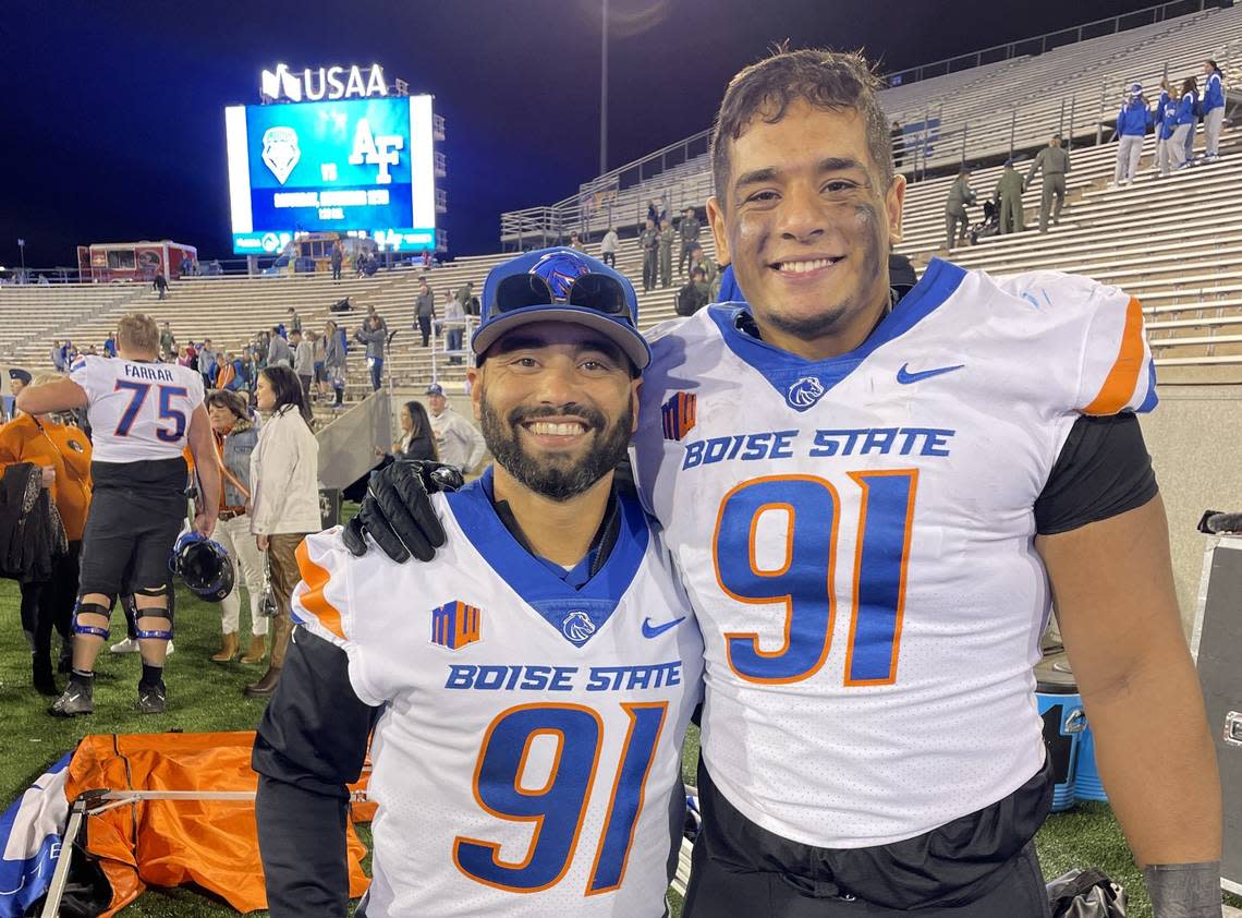 Boise State defensive lineman Ahmed Hassanein moved to the United States from Egypt when he was 16 to live with his older brother, Cory.