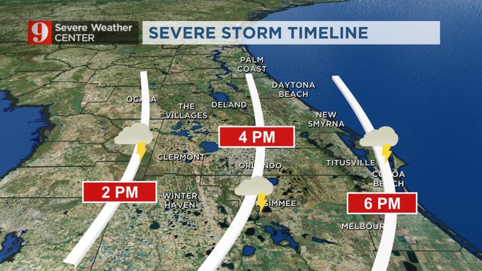 Central Florida is at risk for wind damage and isolated tornados.