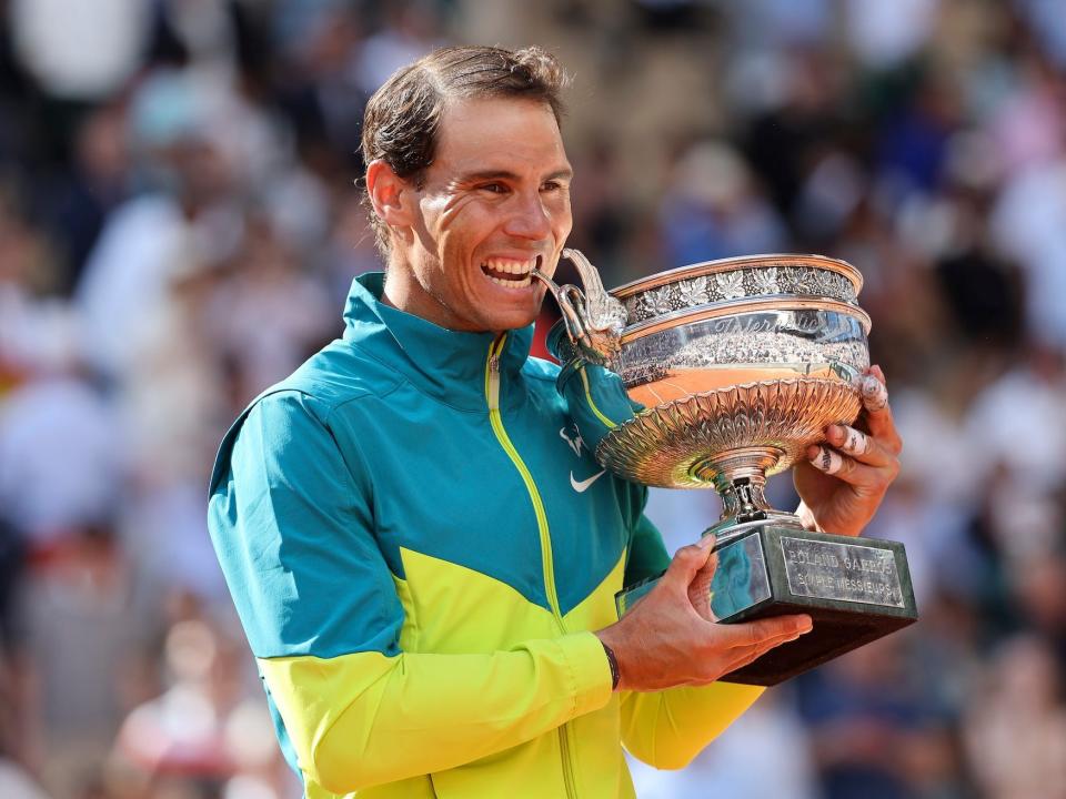 Winner Rafael Nadal of Spain during the trophy ceremony of the men's final during day 15 of the French Open 2022, second tennis Grand Slam of the year at Stade Roland Garros