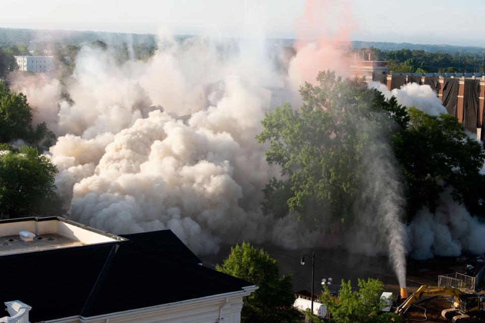 July 04, 2022; Tuscaloosa, AL, USA; The D.H. Griffin Wrecking crew imploded the old Julia Tutwiler residence hall on the campus of the University of Alabama Monday morning. Gary Cosby Jr.-The Tuscaloosa News