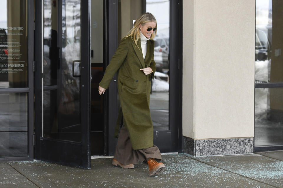 FILE - Actor Gwyneth Paltrow leaves the courthouse on March 21, 2023, in Park City, Utah. Paltrow's live-streamed trial over a 2016 collision at a posh Utah ski resort has drawn worldwide attention, spawning memes and sparking debate about the burden and power of celebrity. (AP Photo/Alex Goodlett, File)
