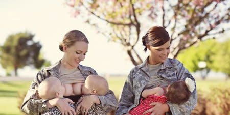 Military moms breastfeeding in uniform