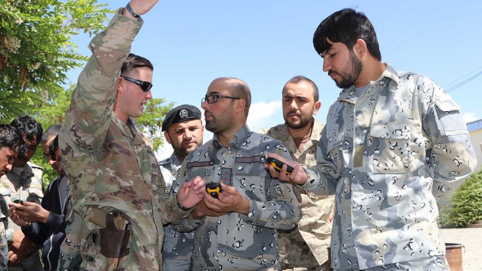 A soldier conducts partner training in Afghanistan in 2021. (Lt. Matt Chandler/Navy)