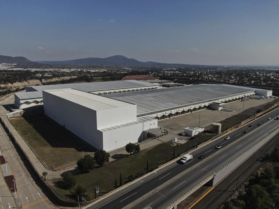 A "mega-pharmacy" warehouse stands on its inauguration day in Huehuetoca, Mexico, Friday, Dec. 29, 2023. It is Mexican President Andrés Manuel López Obrador's solution to help end a supply issue for hospitals that don't have specific medicines needed by patients. (AP Photo/Fernando Llano)