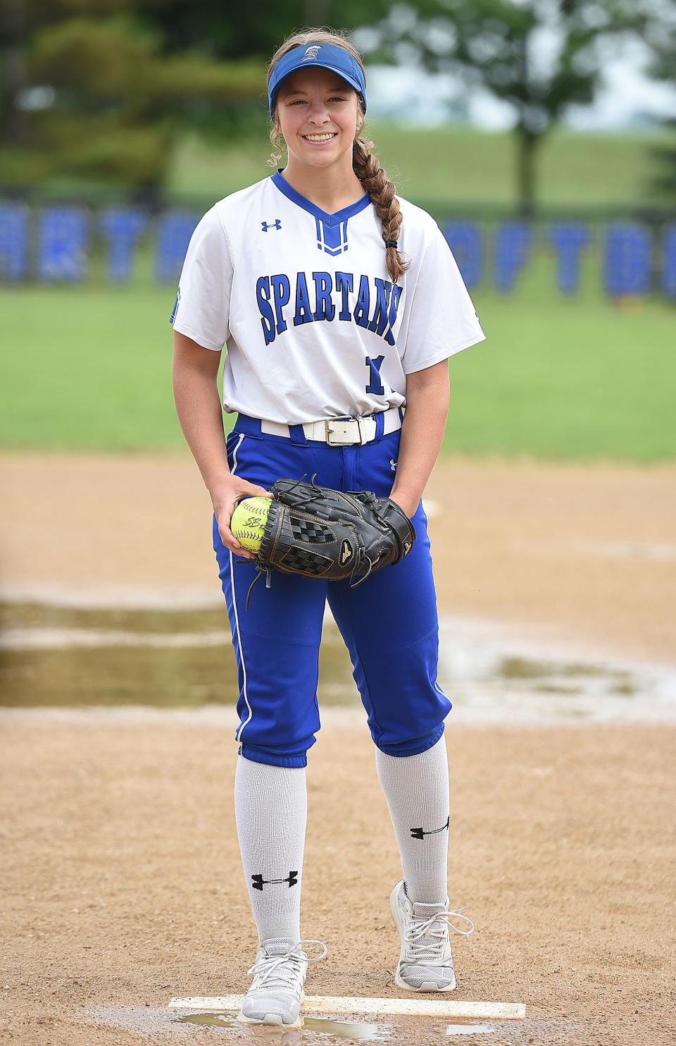 Collins-Maxwell's pitcher Erica Houge poses on the Collins' softball field Monday, June 6, 2022, in Collins, Iowa.