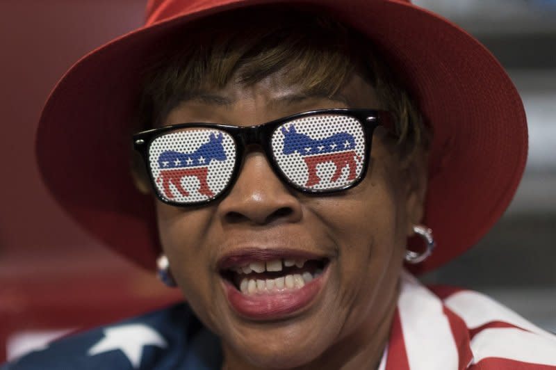 Sylvia Crier of Louisiana wears donkey glasses during the Democratic National Convention at Wells Fargo Center in Philadelphia on July 28, 2016. On January 15, 1870, a cartoon by Thomas Nast appeared in Harper's weekly with a donkey symbolizing the Democratic Party for the first time. File Photo by Pete Marovich/UPI