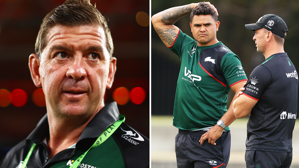 Jason Demetriou (pictured left) is reportedly must win the next NRL game against the Sharks - without Latrell Mitchell - or face departing the Rabbitohs. (Getty Images)