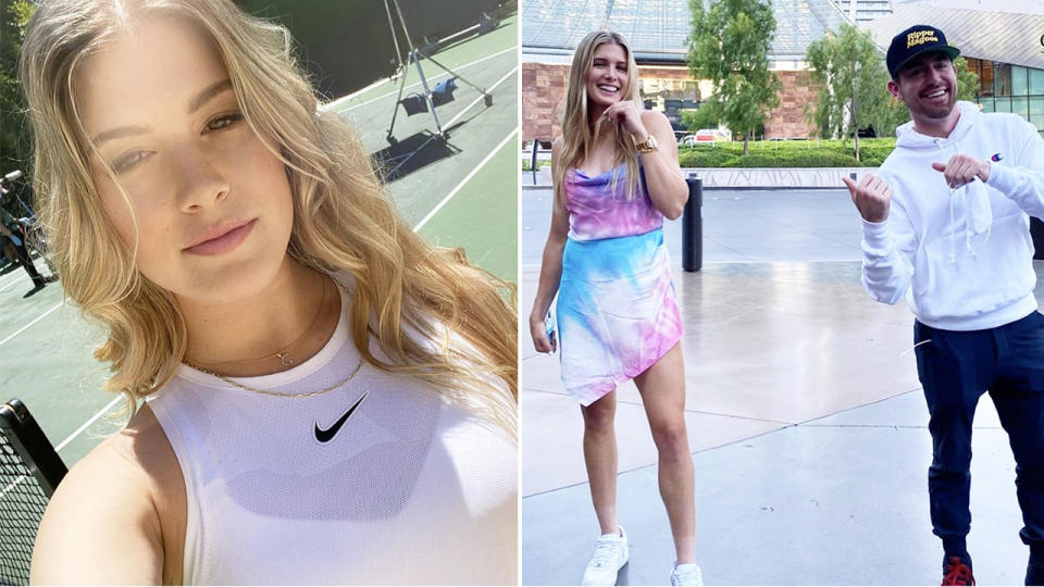 Eugenie Bouchard (pictured left) revealed some interesting stories during her date with podcast host Bob Menery (pictured right). (Images: Instagram)