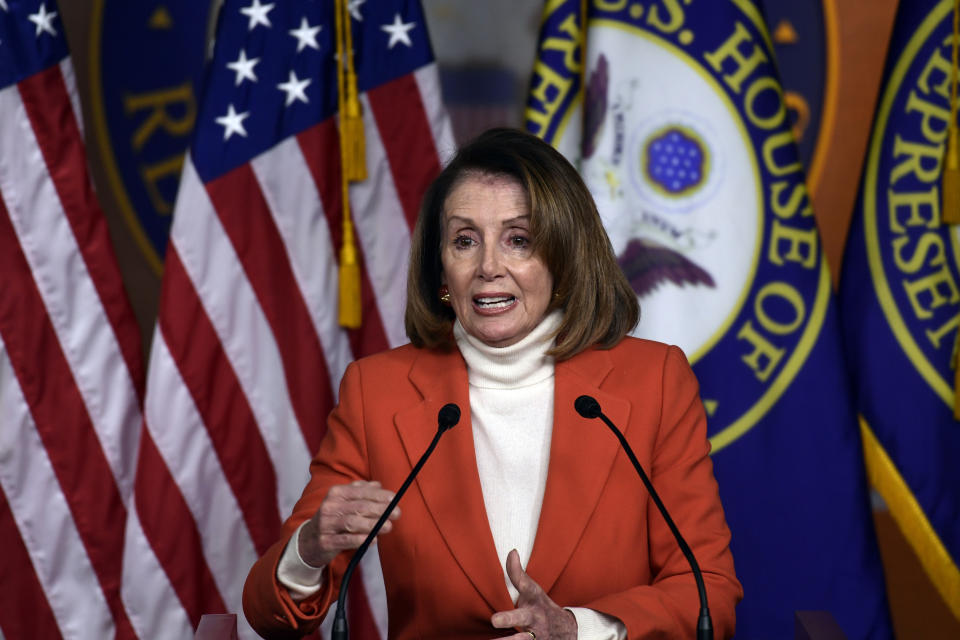 House Minority Leader Nancy Pelosi (D-Calif.) speaks during a press conference on Thursday, Nov. 15, 2018. Pelosi faces a revolt from a group of largely centrist Democrats. (Photo: Associated Press/Susan Walsh)