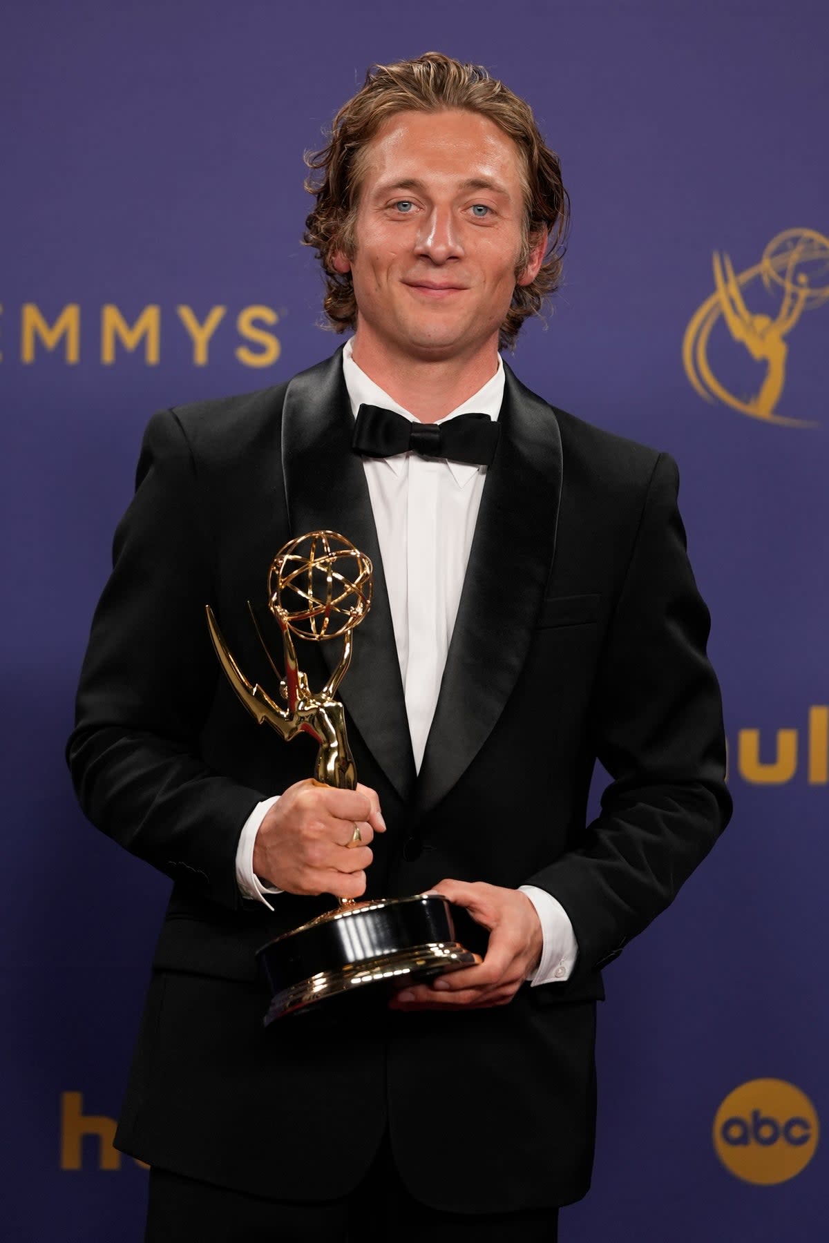 Jeremy Allen White, winner of the award for outstanding lead actor in a comedy series for The Bear, poses in the press room during the 76th Primetime Emmy Awards (Jae C Hong/AP) (AP)