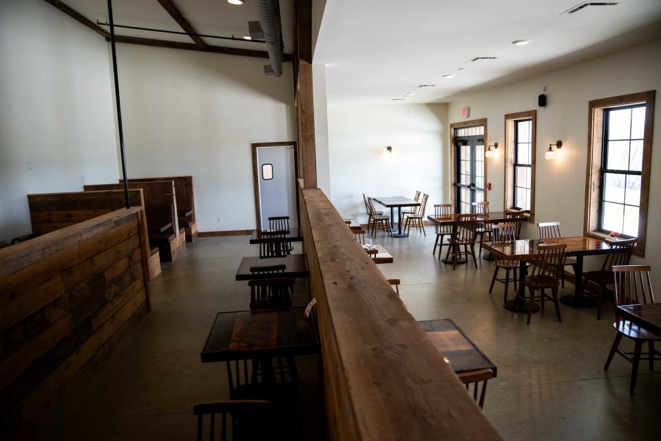 The dining room of Ciderhouse Restaurant at Wilson's Orchard seats 110 inside and another 250 on the patio in Cumming.