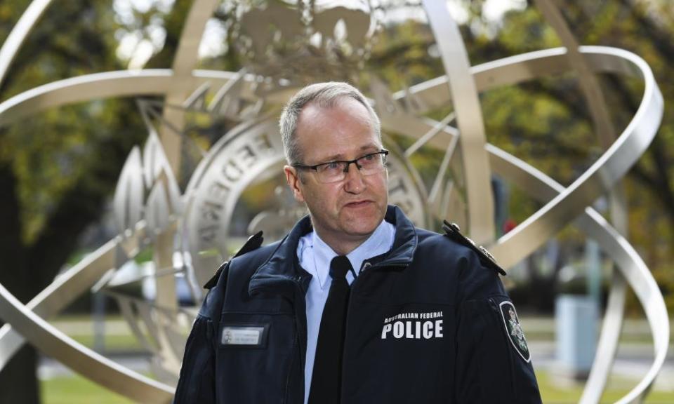 AFP deputy commissioner of investigations Ian McCartney speaks to the media in Canberra