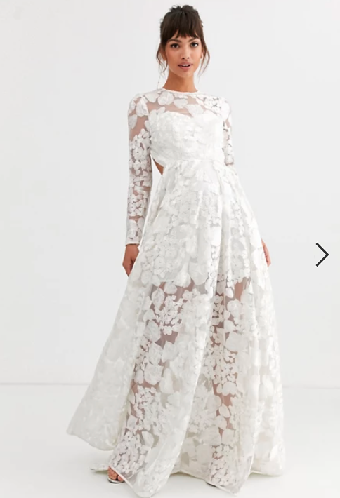 ASOS EDITION wedding dress with open back and floral embroidery for $360. Photo: ASOS